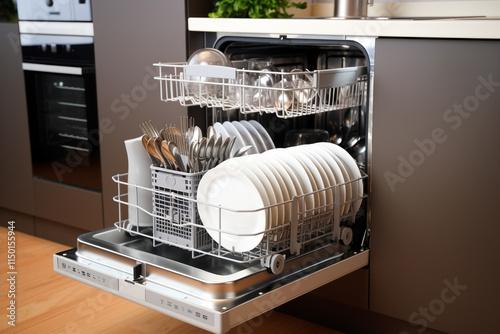 システムキッチンに付けられた食洗器
