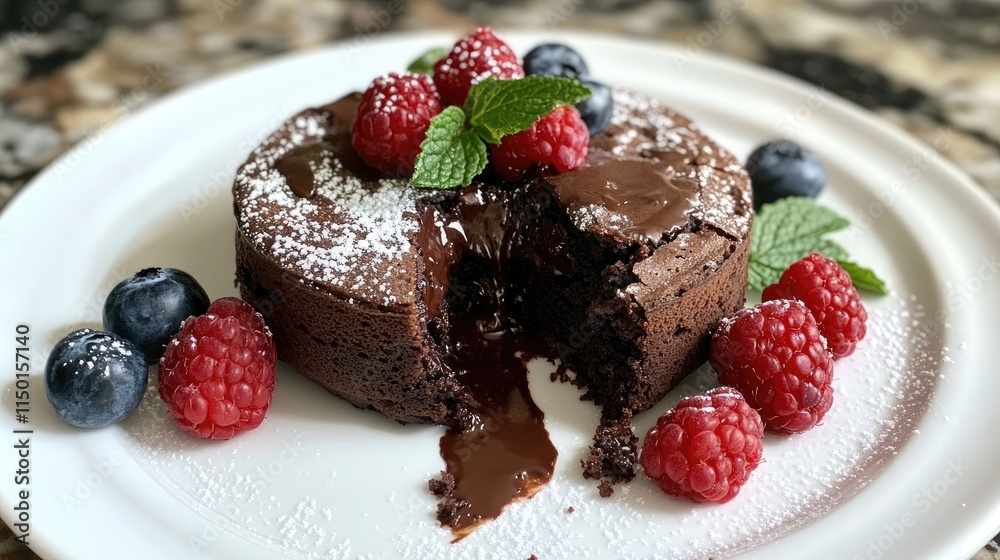 Decadent Chocolate Cake with Fresh Berries and Mint Garnish Decadent Chocolate Cake with Fresh Berries and Mint Garnish