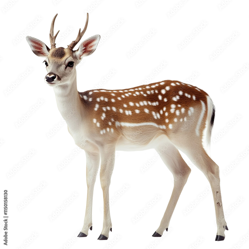 Angled view full body shot of extremely perfect looking single Fallow Deer isolated on a white transparent background Angled view full body shot of extremely perfect looking single Fallow Deer isolated on a white transparent background