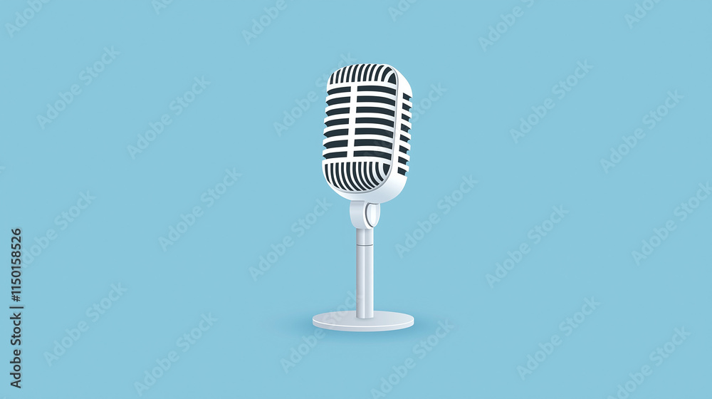 Fototapeta premium Retro Microphone on Light Blue Background 