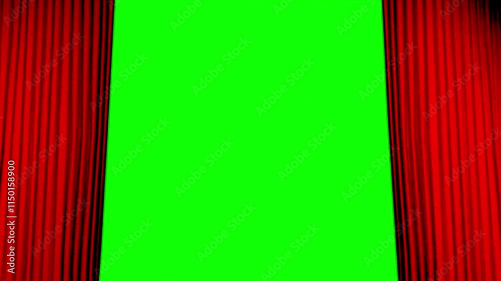 animated 2d red curtains illustration, intro stage curtain, opening introduction traditional open effect green screen monitor animation alpha filter layer transition video vintage multimedia footage