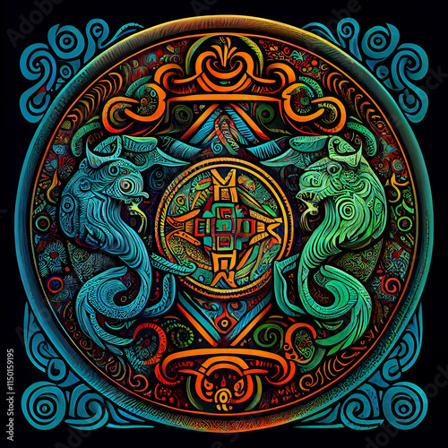 An illustration of zodiac symbol in celtic art and east totem style. High detailed of horoscope sign and symbolic. Fit for apparel, merchandise, poster.