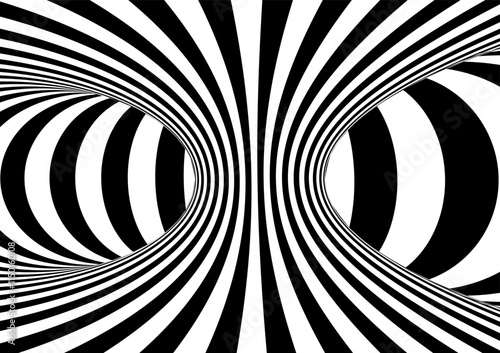 Black and white hypnotic wormhole tunnel optical Illusion background