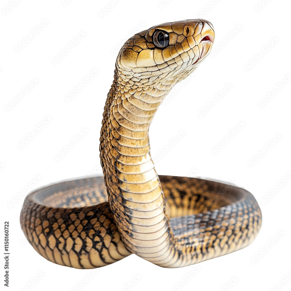 Fototapeta premium Angled view full body shot of extremely perfect looking single Forest Cobra isolated on a white transparent background