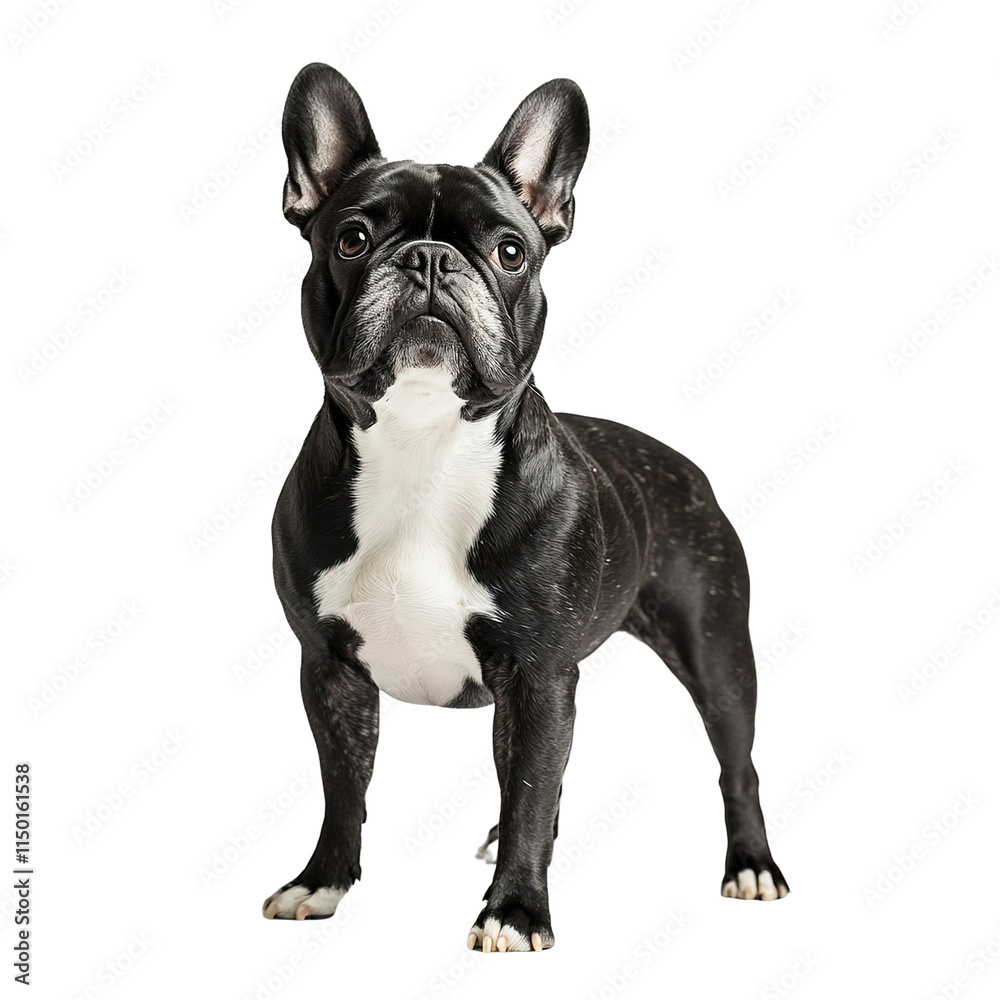 Angled view full body shot of extremely perfect looking single Frenchton isolated on a white transparent background Angled view full body shot of extremely perfect looking single Frenchton isolated on a white transparent background