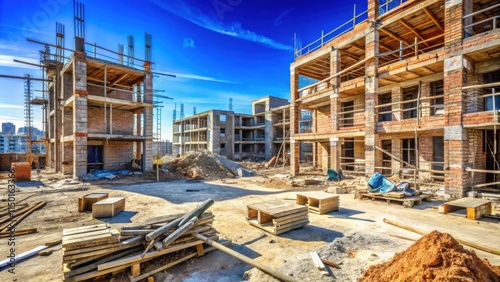 Wallpaper Mural A partially built complex of residential buildings with scaffolding and brick walls in a construction site Torontodigital.ca