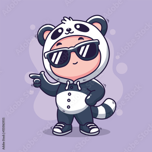 little boy in cute panda costume with cool style. vector illustration photo