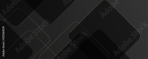 Modern and minimal concept black and gold lines abstract square background. Geometric pattern with layers of transparent material in squares shapes template design for business, presentation, banner.