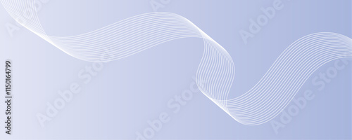 Abstract white wave dynamic curve lines on sky blue background. Energy technology concept modern backdrop design for business, presentation, banner.