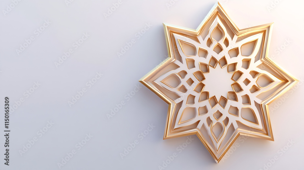 Golden and white eight-pointed star showcasing intricate islamic art, ideal for ramadan greetings and designs Golden and white eight-pointed star showcasing intricate islamic art, ideal for ramadan greetings and designs