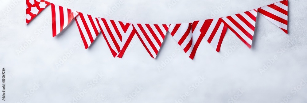 Obraz premium Festive Red and White Bunting Banner - Celebrate with this cheerful red and white striped bunting. Symbolizing joy, festivity, celebration, togetherness, and good times.