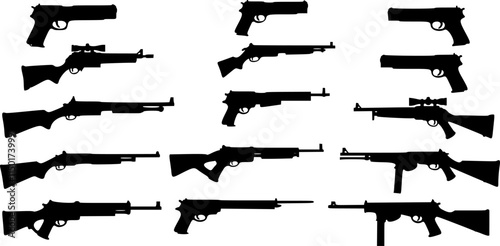 set of guns, gun silhouette isolated on white background. Vector illustration
