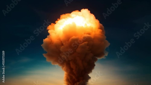 Explosion occurs over water at sunset in high-definition 4k quality
