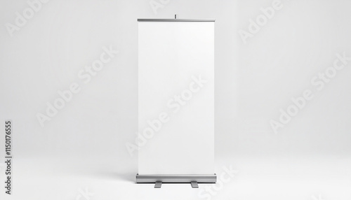 Pull-up banner mockup with blank design on minimalist background, ideal for advertising
