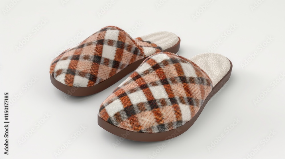 A cozy pair of slippers on white, designed with soft materials for indoor comfort, A cozy pair of slippers on white, designed with soft materials for indoor comfort,