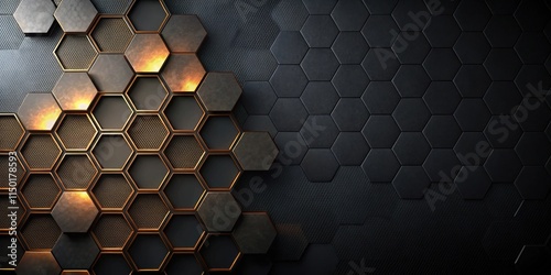 Abstract Hexagon Pattern Dark Metal and Gold Accents