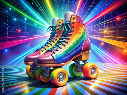 Retro Roller Skates Rainbow Laces Disco Vibe Digital Comic Art Print photo