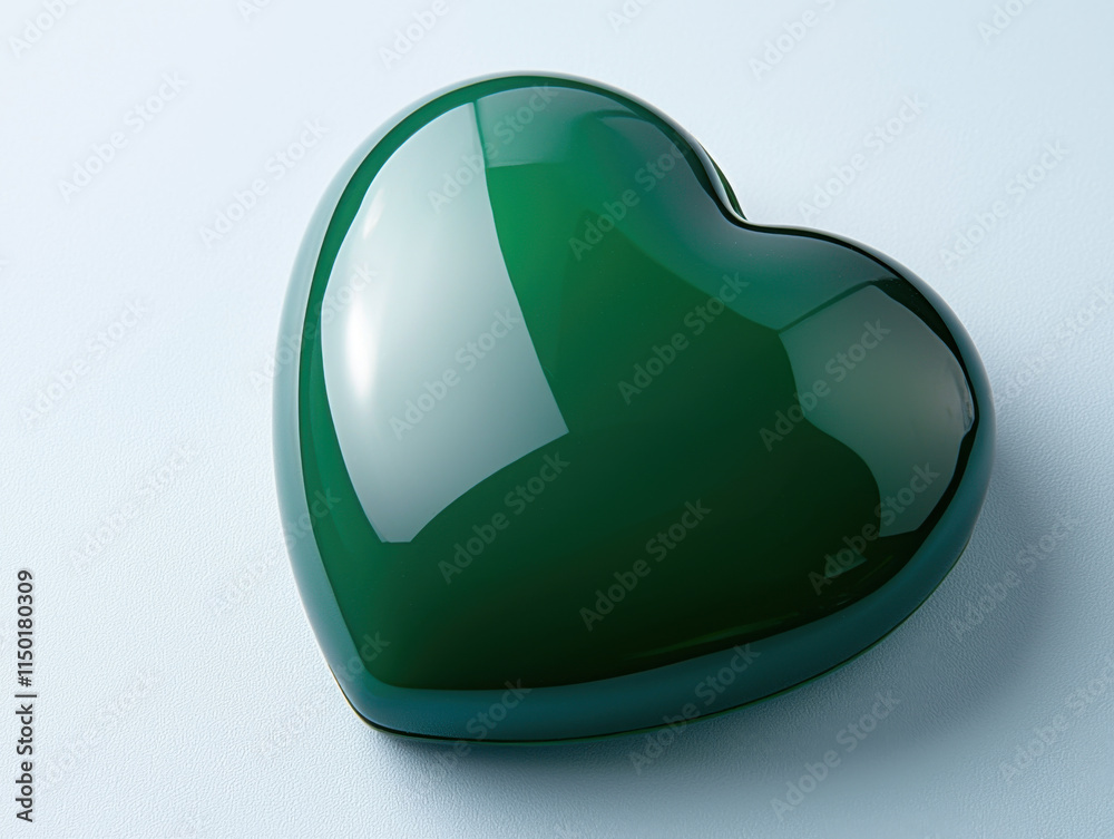 Shiny green heart shaped object symbolizing love and savings Shiny green heart shaped object symbolizing love and savings