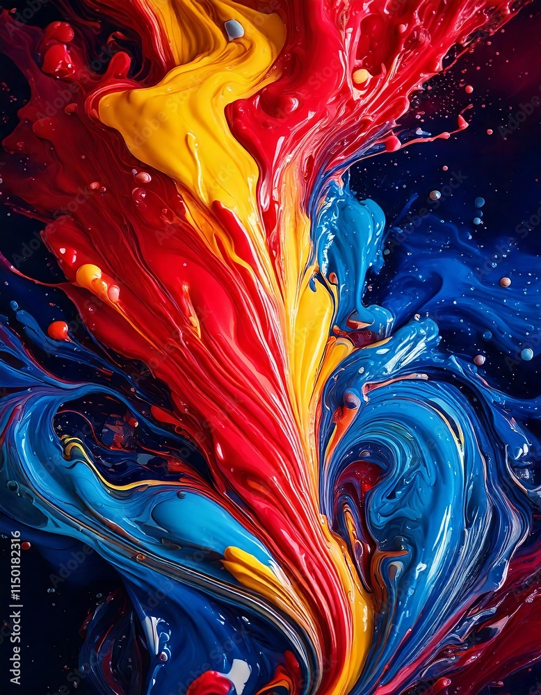 Obraz premium Mesmerizing Swirl of Liquid Paint in Vibrant Red, Blue, and Yellow Colors