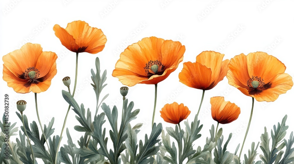 Fototapeta premium illustration of a california poppy flower isolated on a white background california poppy