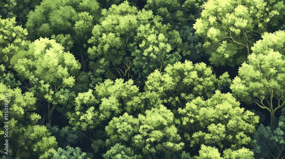 Naklejka premium Seamless pattern background of a lush forest scene with a dense canopy of trees in various shades of the green tranquility of nature