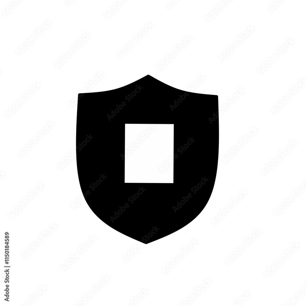 Vector solid icons defense shield. Protective symbol, safety and security of home, plants, mail from viruses and different troubles. Medieval shield and sword, coat of arms. Silhouette black set