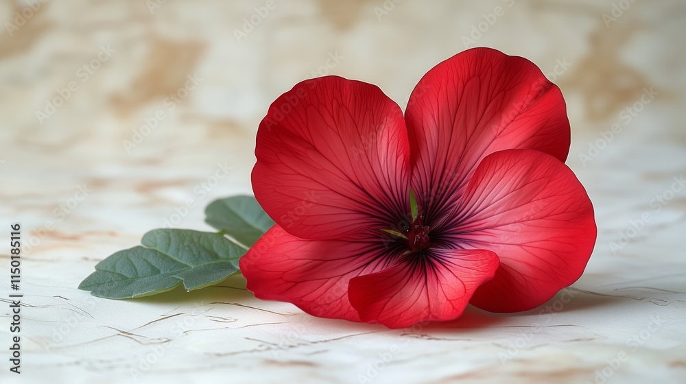 Captivating Red Flower with Delicate Green Leaves in Bloom