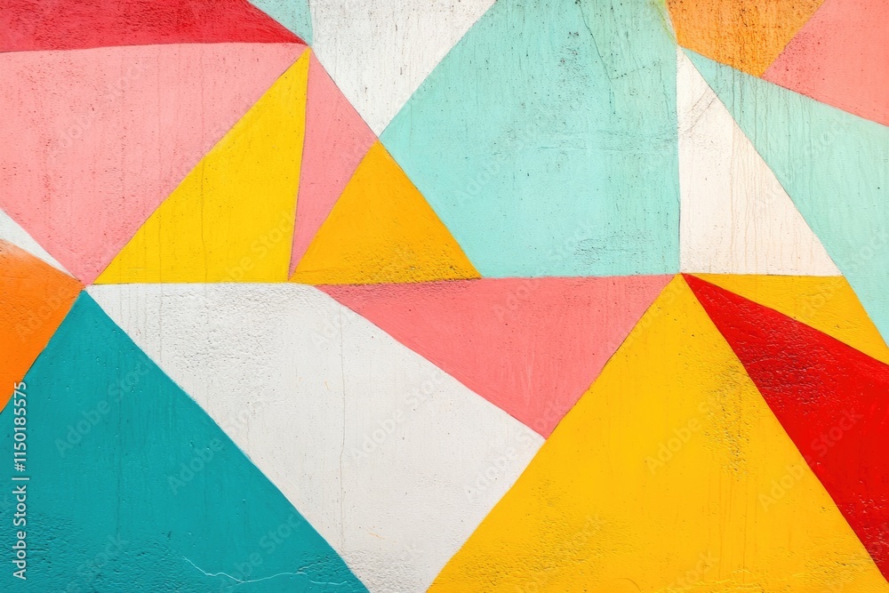 Obraz premium Abstract geometric wall art with vibrant pastel and primary colors forming triangles.