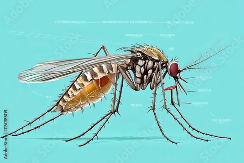Detailed Illustration of a Mosquito Anatomy with Labels