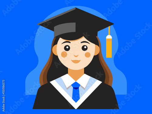 graduate. Happy student girlin faceless style with diplomas in academic gown and graduation cap.