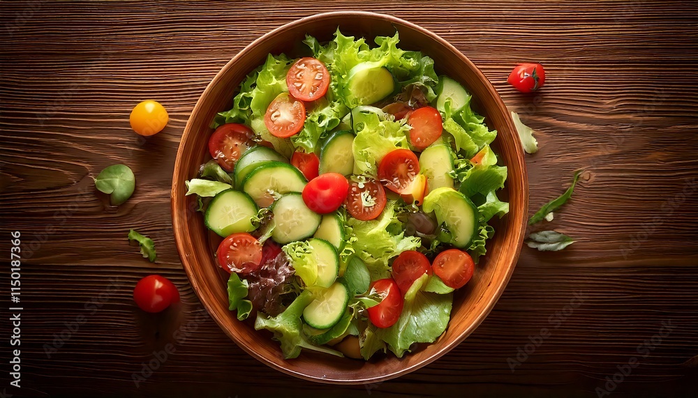Vibrant Bowl of Fresh Salad with Lettuce, Cherry Tomatoes, Cucumbers, and Avocado Slices Vibrant Bowl of Fresh Salad with Lettuce, Cherry Tomatoes, Cucumbers, and Avocado Slices