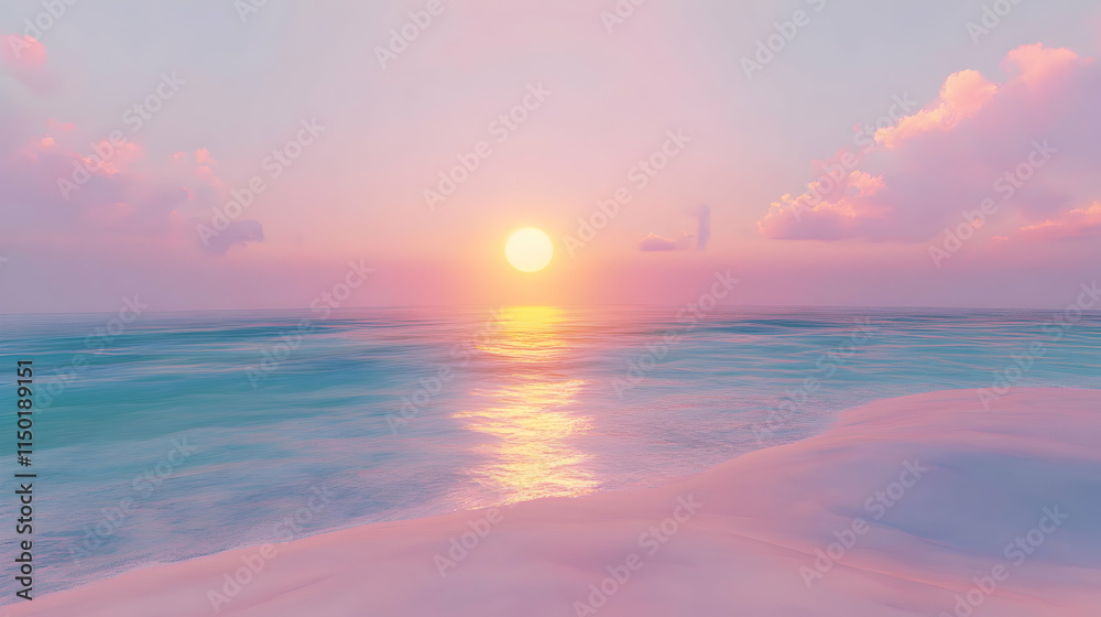 Fototapeta premium Serene sunset over calm ocean waters, creating a tranquil atmosphere.