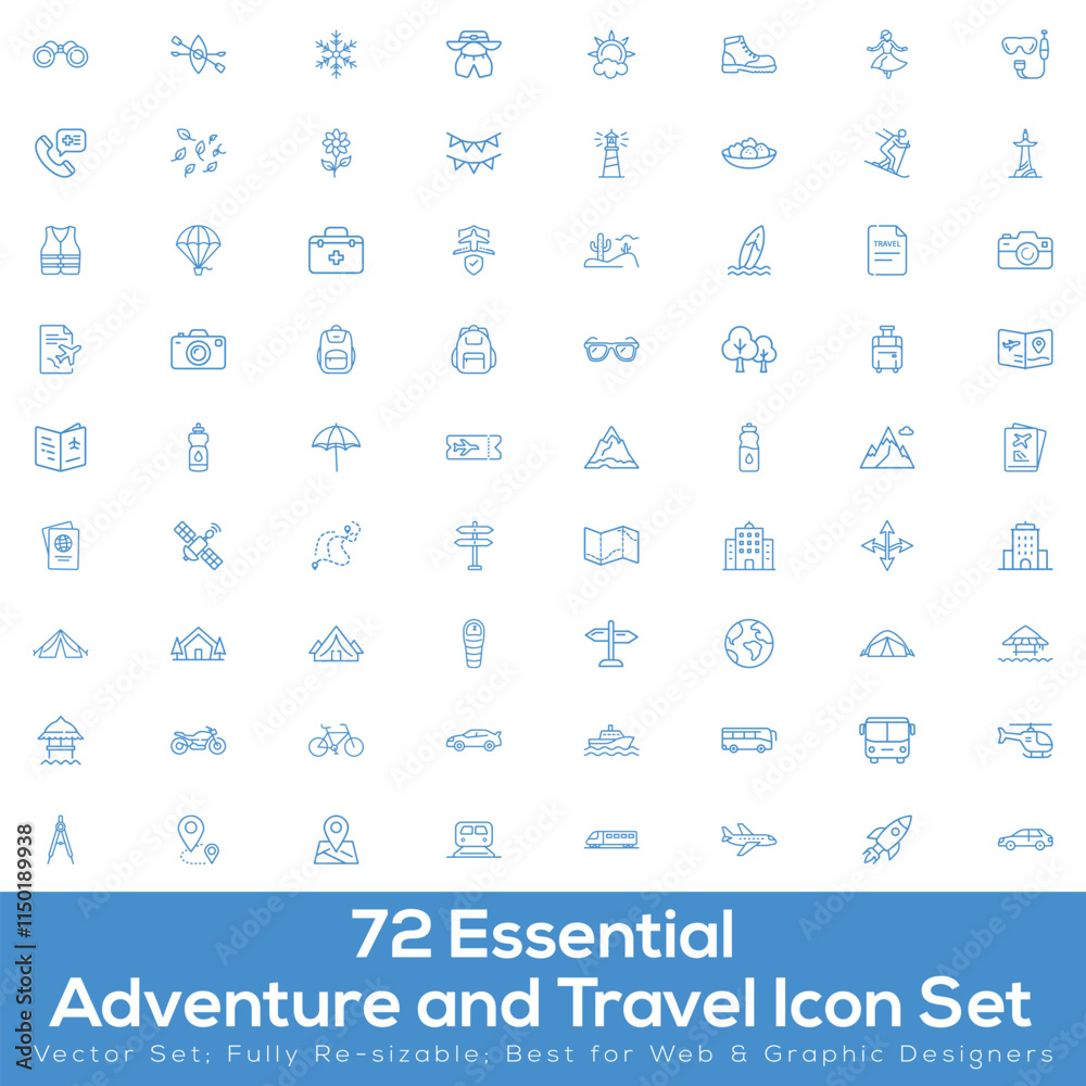 Obraz premium 72 Essential Adventure and Travel Icon Set