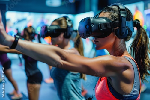 A virtual reality program immerses users in interactive fitness experiences, making exercise more engaging and enjoyable