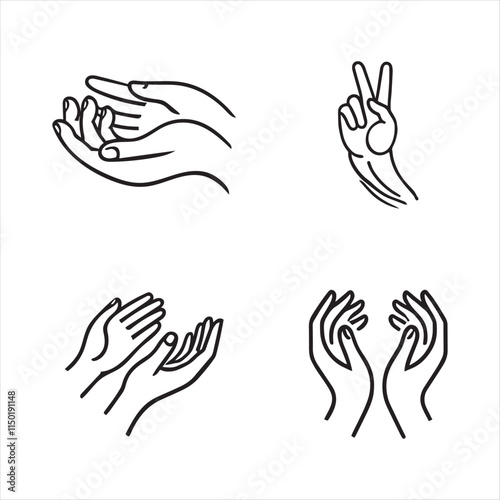 Set of hands, different hands icons. Vector eps illustration on a white background
