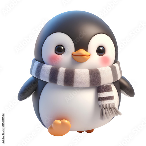 3D cute penguin isolated on white background