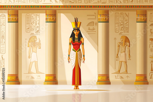 A captivating depiction of Nephthys, the Egyptian goddess of the underworld and sister-wife of Osiris. Nephthys is portrayed as a serene and mystical figure wearing her signature headdress  photo