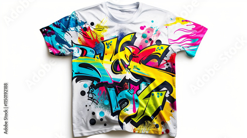 Men's Vibrant Graffiti Print Tee on white background.PNG photo