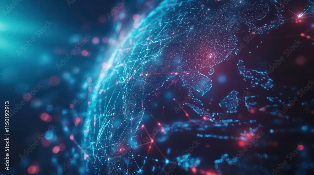Global network connection, digital earth, glowing lines, technology, communication, data, world map. Global network connection, digital earth, glowing lines, technology, communication, data, world map.