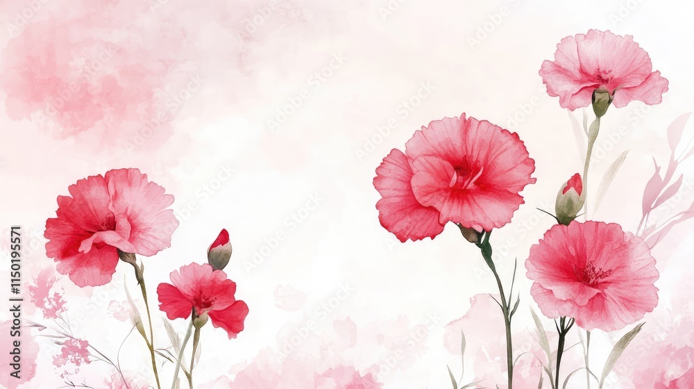 watercolour carnation flowers background banner