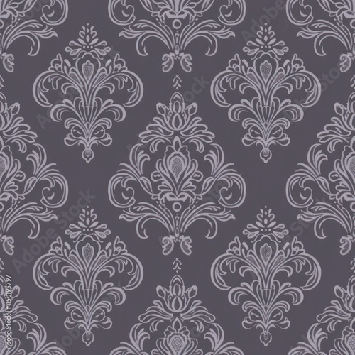 Damask seamless pattern floral pattern. Royal wallpaper tile vintage rustic middle aged elegant grey