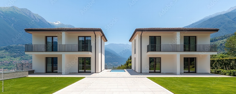 Modern Architectural Homes with Scenic Views Outdoor Pool Alpine Landscape Italy Modern Architectural Homes with Scenic Views Outdoor Pool Alpine Landscape Italy