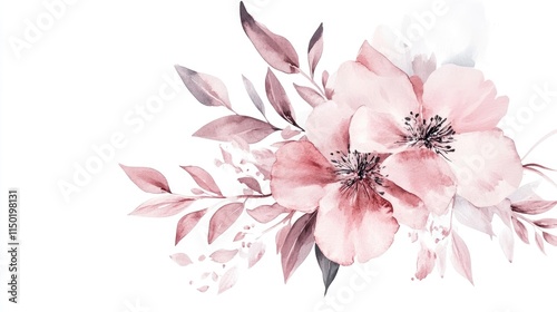 Fototapeta Naklejka Na Ścianę i Meble -  watercolour floral bouquet of pink flowers for wedding stationary invitations, greetings, wallpapers, fashion, prints