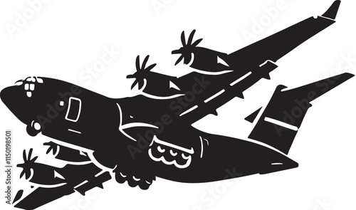 Military Cargo Plane Silhouette Vector Icon Illustration