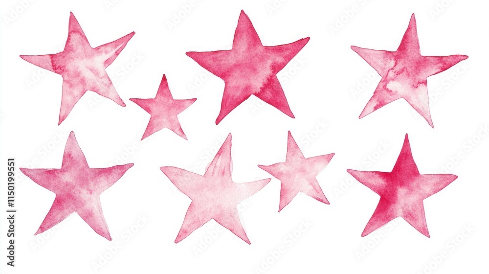 watercolour illustration of pink stars isolated on white background watercolour illustration of pink stars isolated on white background