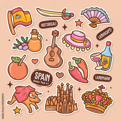 Whimsical Spanish Landmarks and Festivities Illustration