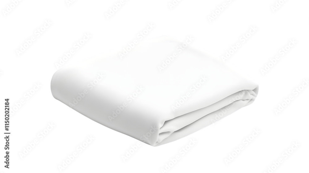Neatly folded plain white t-shirt featuring a round neck and minimalist design Isolated on white background
