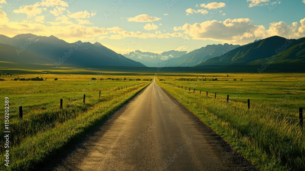 Fototapeta premium Scenic Road Through Mountainous Landscape Photography Serene Environment Open View Tranquil Beauty