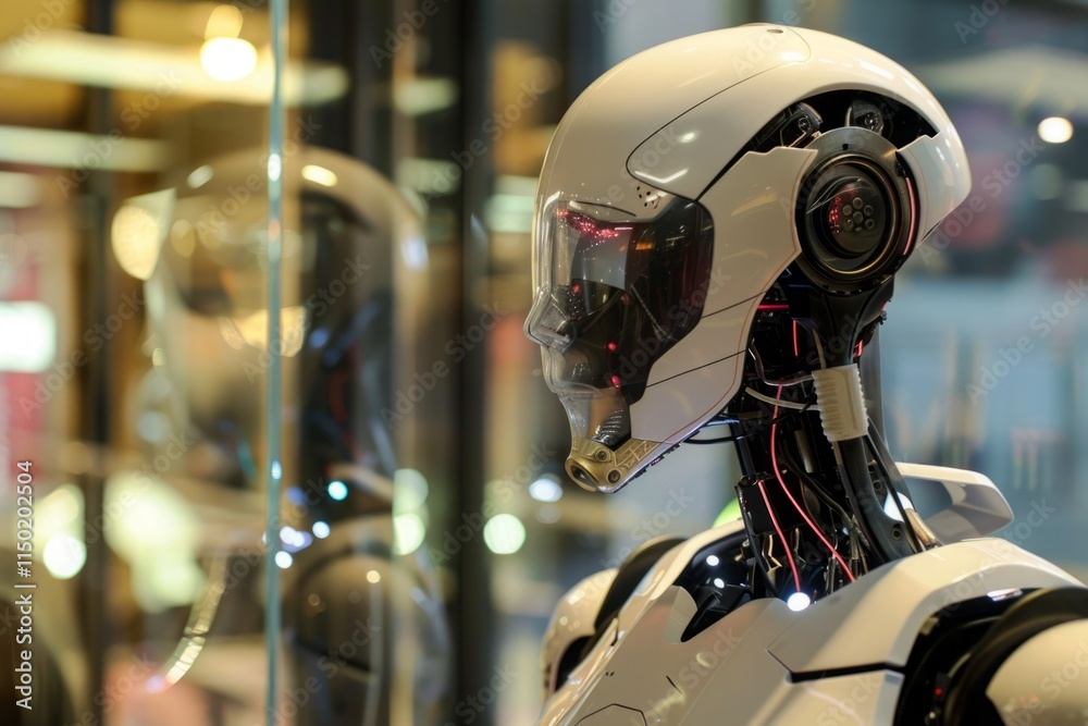 Fototapeta premium A robot head with a pair of headphones on it