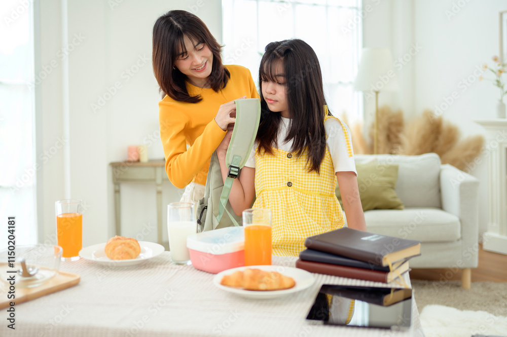 Mother Helps Daughter Prepare for School With a Cheerful Morning Routine Mother Helps Daughter Prepare for School With a Cheerful Morning Routine